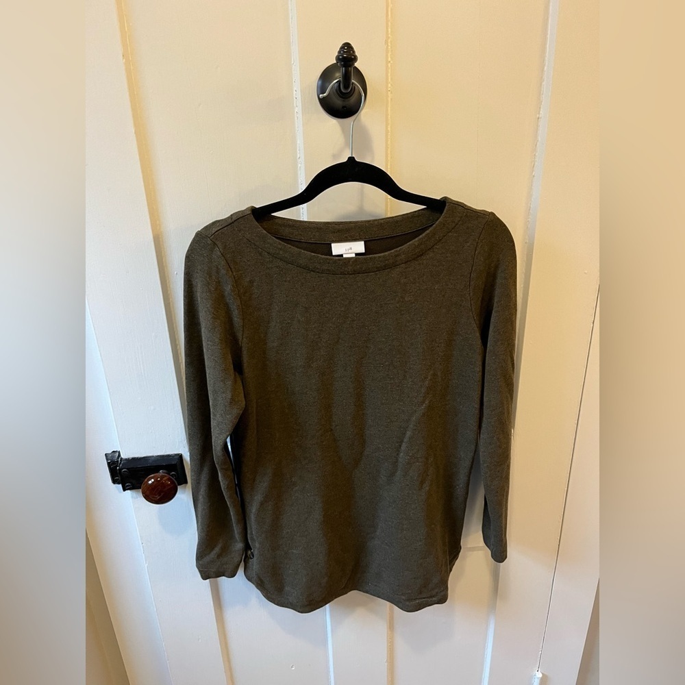 J.Jill Olive Green Basic Long Sleeve Light Weight Sweater Top Size XS